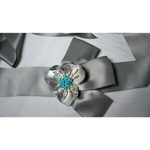 Silver Satin Rhinestone Brooch Belt Wedding Party Prom Formal Formal Dress Belt